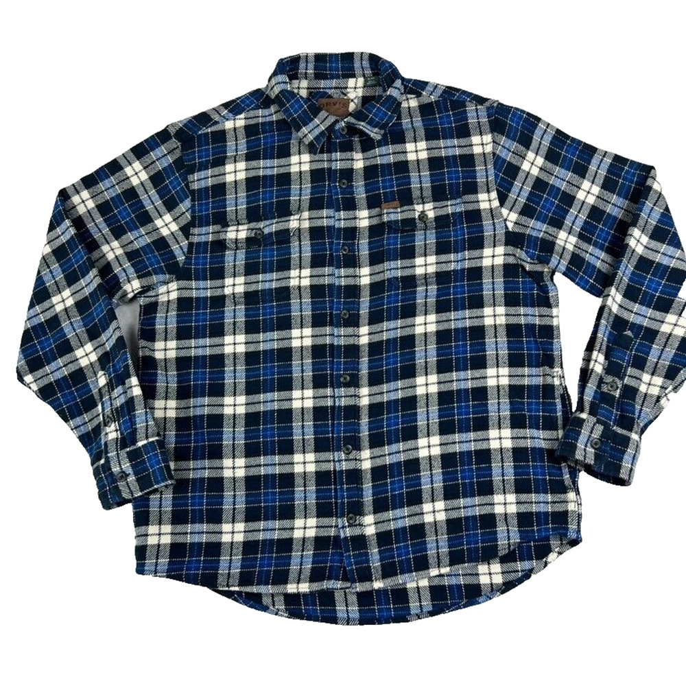 Orvis Shirt Men X-Large Blue Plaid Flannel Shacket Gorpcore Camping Fishing Work